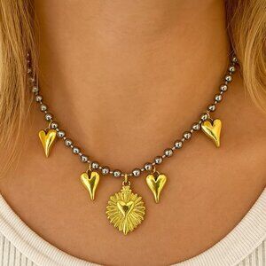 Ethnic Style Portrait Heart Shape Jesus Necklace 18k Gold Plated